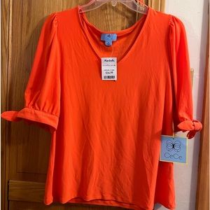CeCe size Medium Neon Orange short/tie sleeve top.